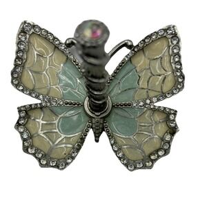 Matashi /blue and Cream Enamel And Silver Plated Butterfly Jewelry Ring Holder